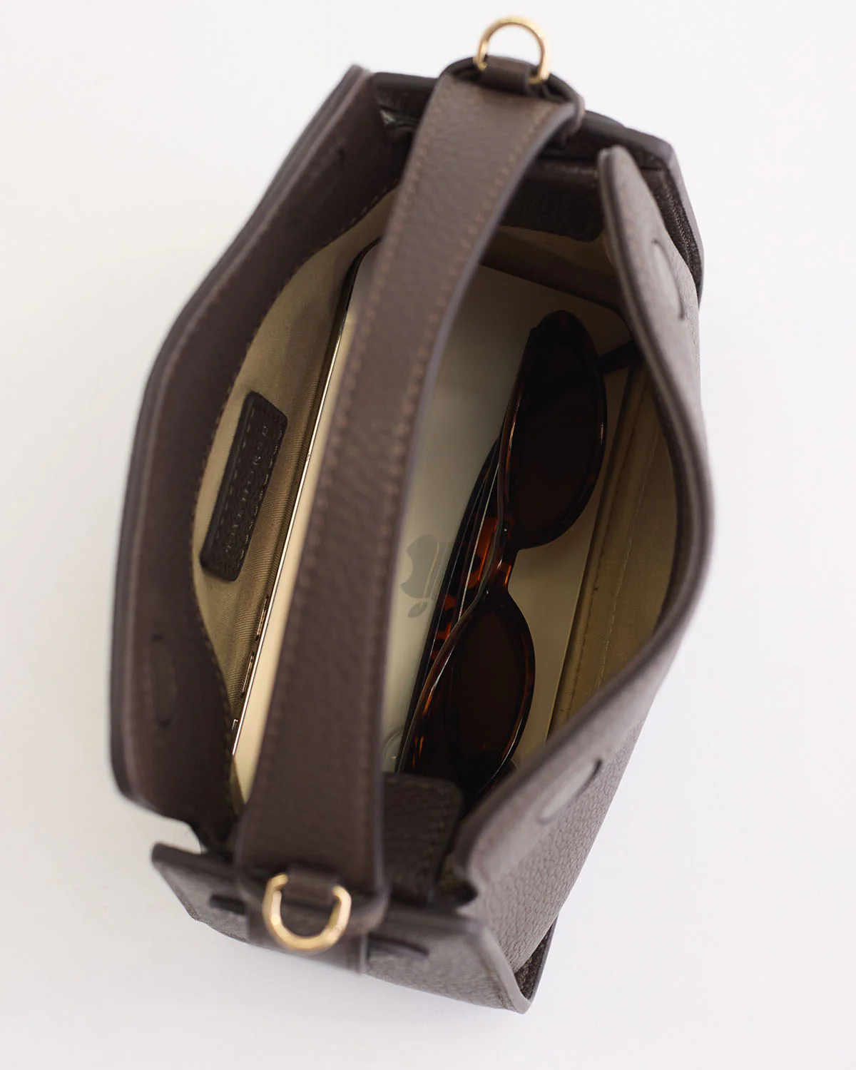 Mini Clementine Bag: Charcoal Pebbled Leather with Gold - Image 14