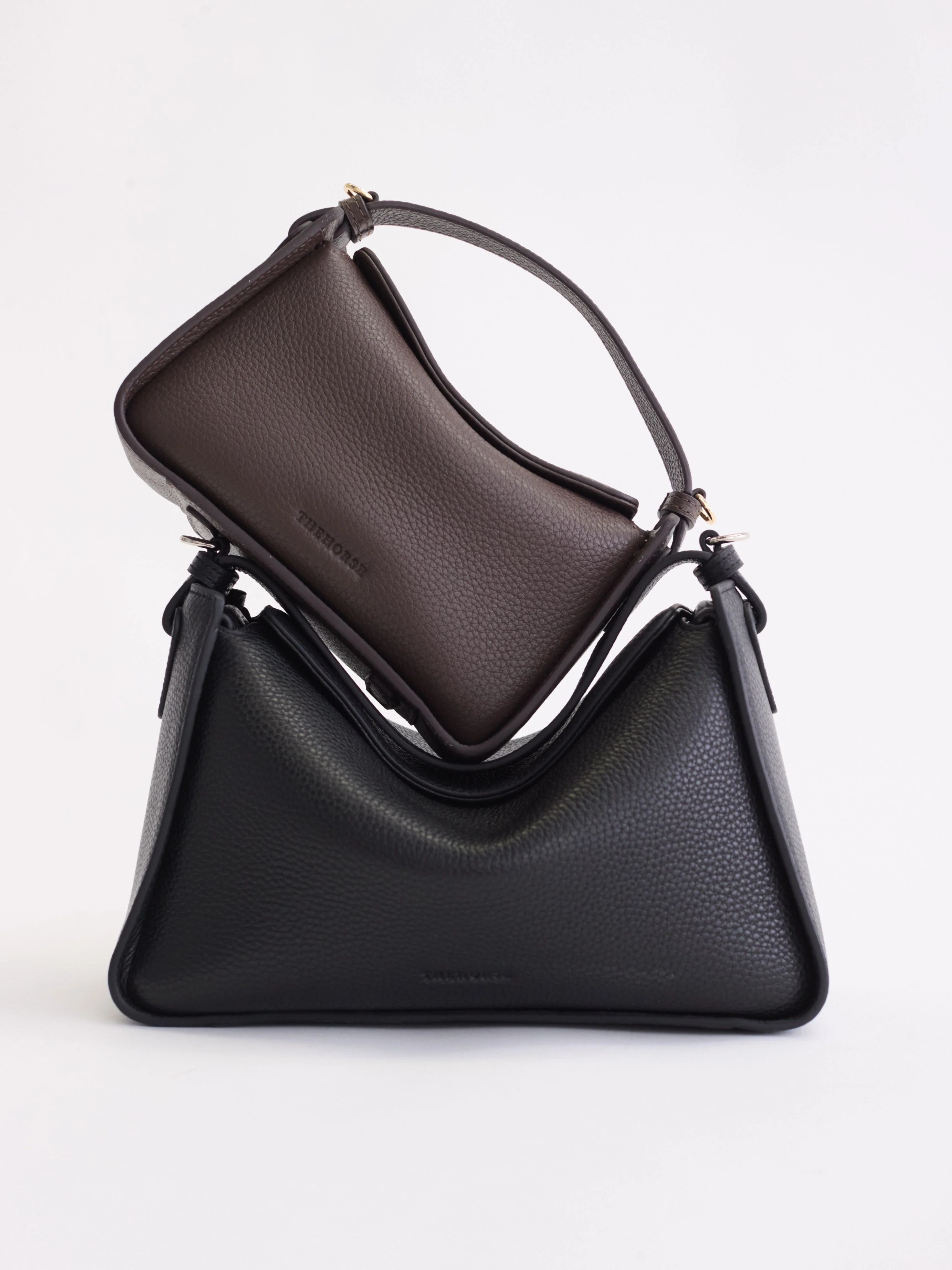 Mini Clementine Bag: Charcoal Pebbled Leather with Gold - Image 15