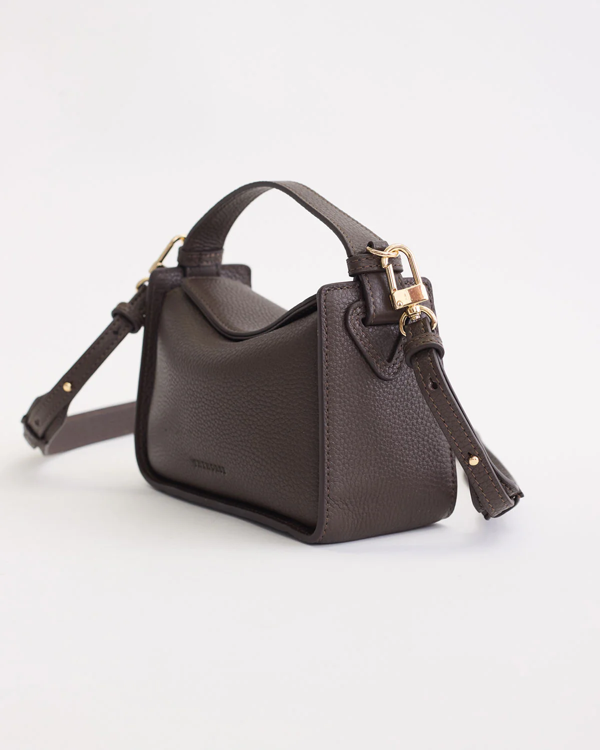 Mini Clementine Bag: Charcoal Pebbled Leather with Gold - Image 3